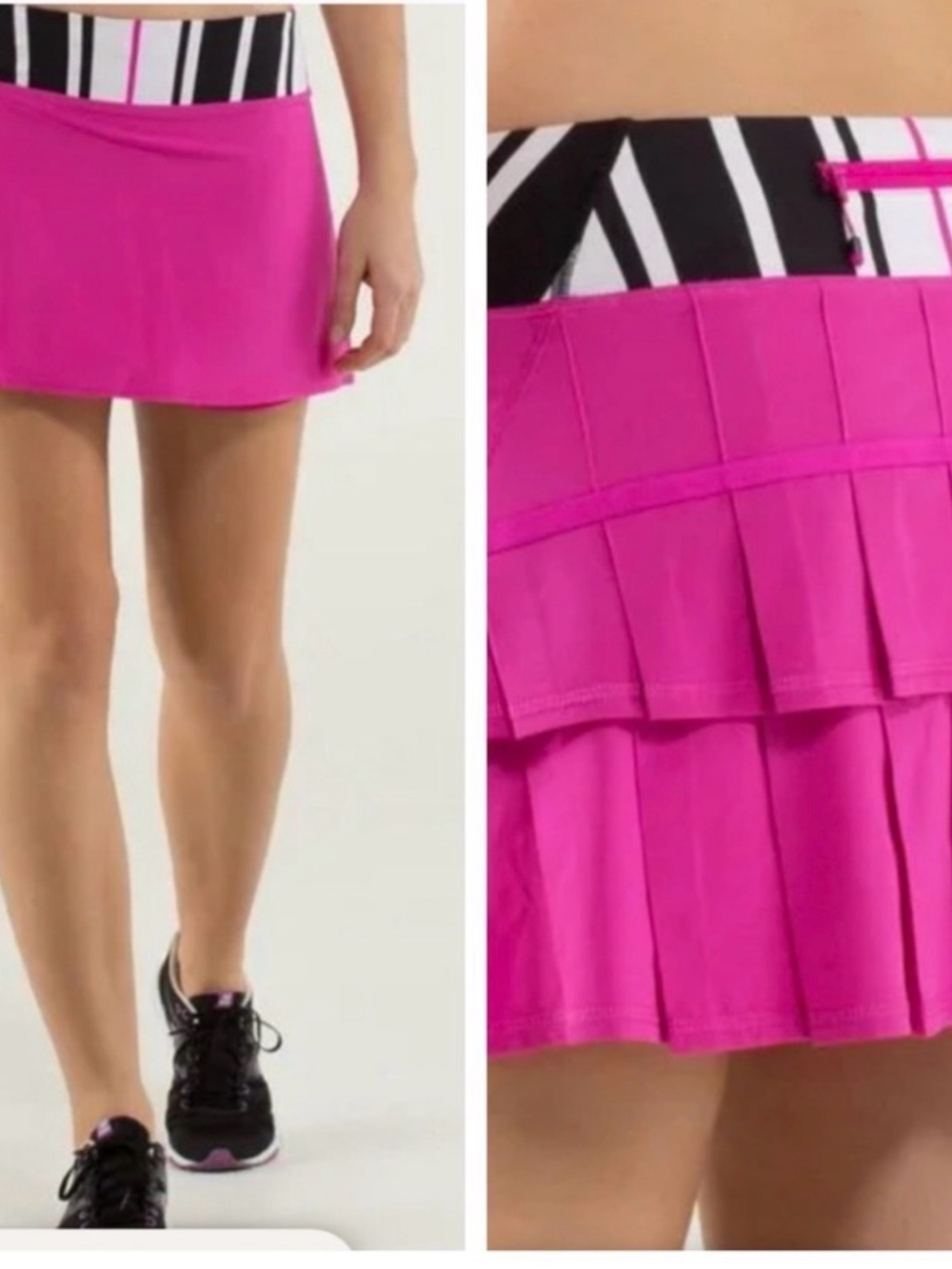 lululemon athletica Hot Pink Pleated Active Skirt with Black & White Waistband